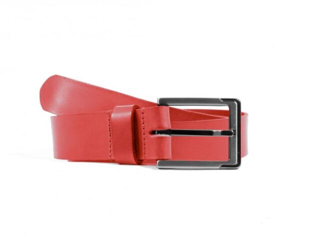 La Guêpe - Ceinture cuir rouge, boucle moderne acier bicolore 4038 Choisir