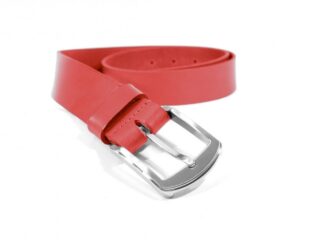 La Guêpe - Ceinture cuir rouge, boucle moderne acier gris satiné 4031 Choisir