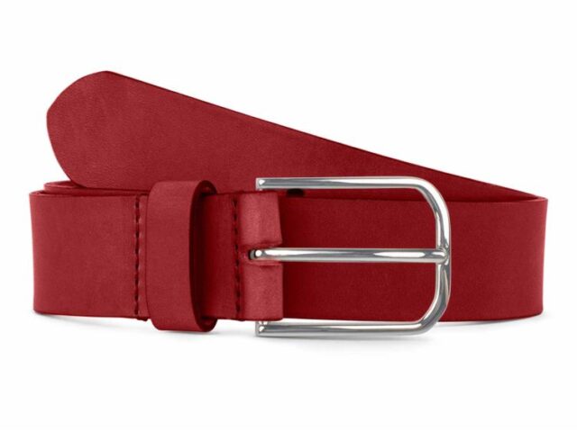 La Guêpe - Ceinture cuir rouge, boucle rectangulaire, classique, argentée – 35mm – 4122 Choisir