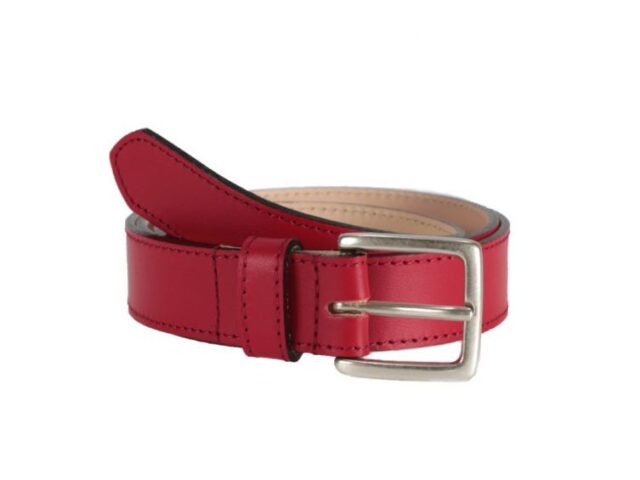 La Guêpe - Ceinture cuir rouge doublé, boucle finition acier vieilli rectangulaire 5054 Choisir