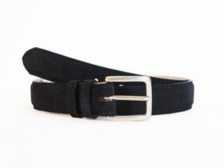 La Guêpe - Ceinture cuir velours bleu nuit bombé, boucle finition acier vieilli rectangulaire – 3054 Choisir