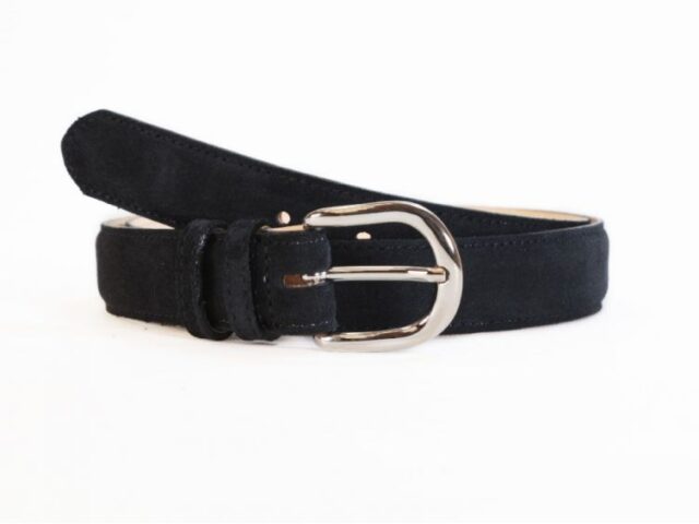 La Guêpe - Ceinture cuir velours bleu nuit, boucle chromée arrondie 3089 Choisir