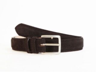La Guêpe - Ceinture cuir velours marron foncé bombé, boucle finition acier vieilli rectangulaire  3054 Choisir