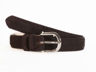 La Guêpe - Ceinture cuir velours marron foncé, boucle chromée arrondie 3089 Choisir