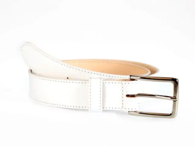 La Guêpe - Ceinture doublée cuir blanc, boucle élégante acier poli 5037 Choisir