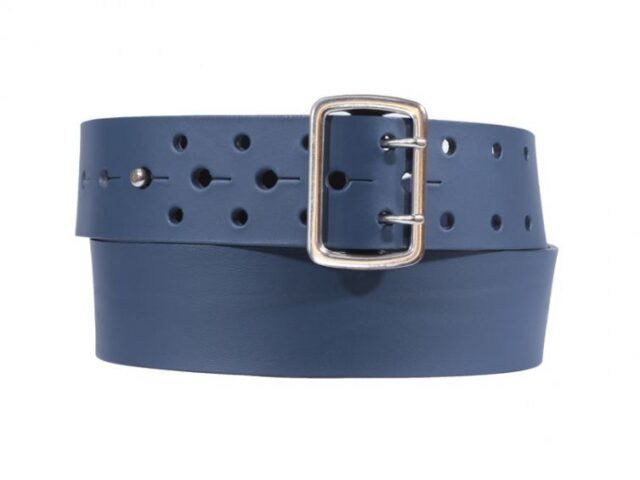 La Guêpe - Ceinture en cuir bleu marine perforations style armée 4080 120 cm