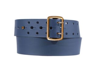 La Guêpe - Ceinture en cuir bleu marine perforations style armée, boucle en laiton 4091 Choisir