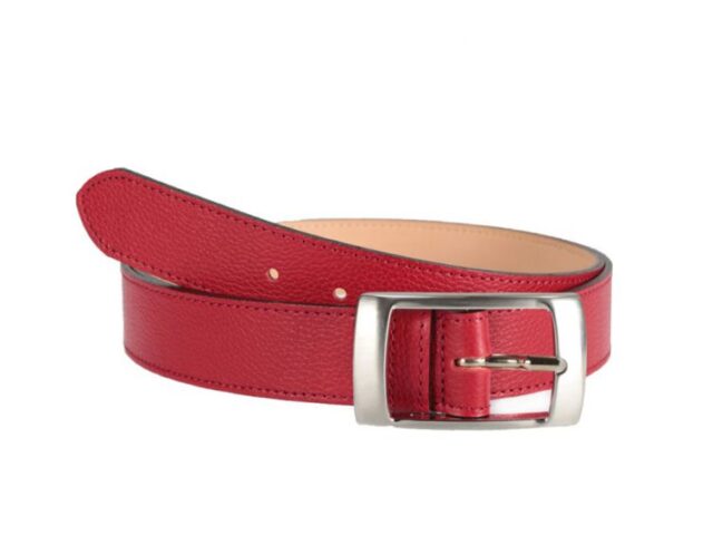 La Guêpe - Ceinture en cuir grainé rouge, piqure ton sur ton 7028 120 cm