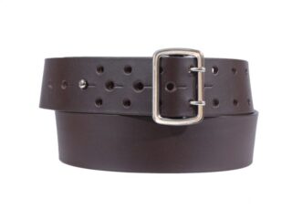 La Guêpe - Ceinture en cuir marron perforations style armée 4080 120 cm