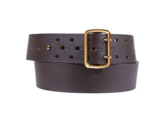 La Guêpe - Ceinture en cuir marron perforations style armée, boucle en laiton 4091 Choisir