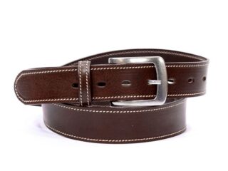 La Guêpe - Ceinture en cuir marron, piqure blanche 8071 LM 120 cm