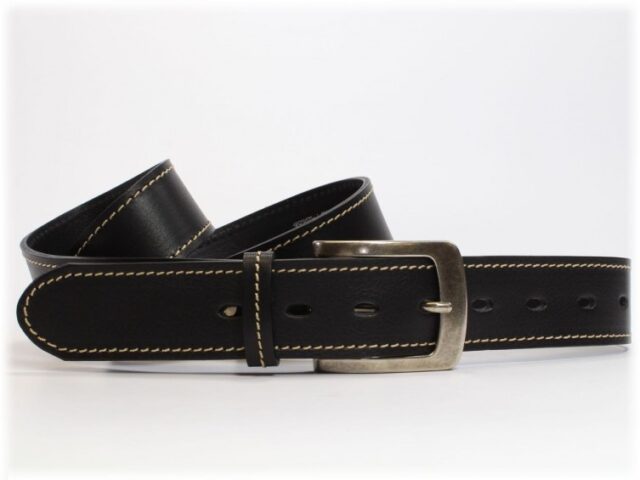 La Guêpe - Ceinture en cuir noir, piqure blanche 8071 LN 120 cm