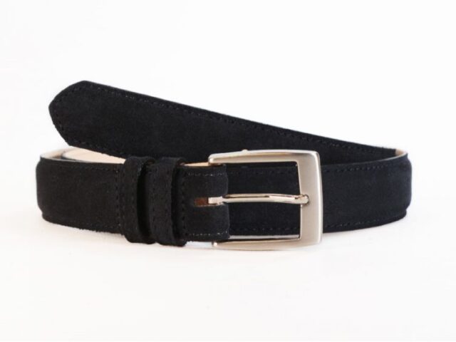 La Guêpe - Ceinture en cuir velours bleu nuit bombé, boucle carré – 3088 Choisir