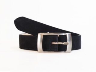 La Guêpe - Ceinture en cuir velours bleu nuit, boucle rectangulaire acier poli  2028 Choisir