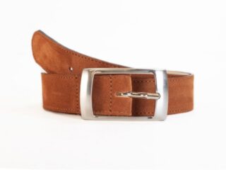 La Guêpe - Ceinture en cuir velours marron gold, boucle rectangulaire acier poli – 2028 Choisir