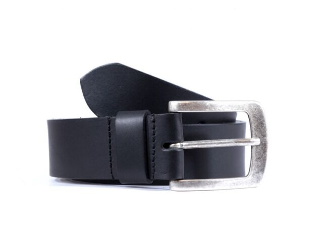 La Guêpe - Ceinture grande taille cuir 40mm noir, boucle acier vieilli belle presence 4071 145 cm