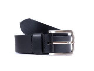 La Guêpe - Ceinture grande taille cuir 40mm noir, boucle aux belles lignes courbes 4065 145 cm