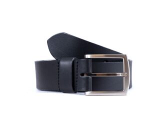 La Guêpe - Ceinture grande taille cuir 40mm noir, boucle massive et élégante acier gris satiné 4067 145 cm