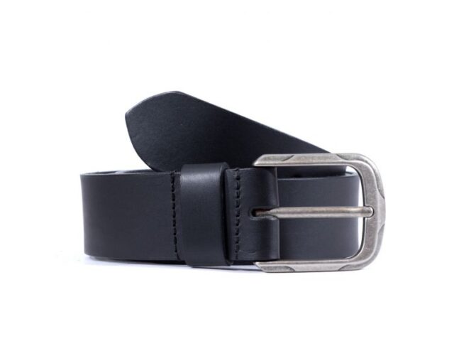 La Guêpe - Ceinture grande taille cuir 40mm noir, boucle moderne acier vieilli 4069 145 cm