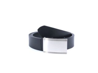 La Guêpe - Ceinture grande taille cuir noir, boucle plaque finition satinée 4033 145 cm