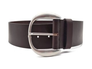 La Guêpe - Ceinture large en cuir marron, boucle arrondie couleur argent satinée, hauteur 60mm 4072 Choisir