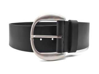 La Guêpe - Ceinture large en cuir noir, boucle arrondie couleur argent satinée, hauteur 60mm 4072 Choisir