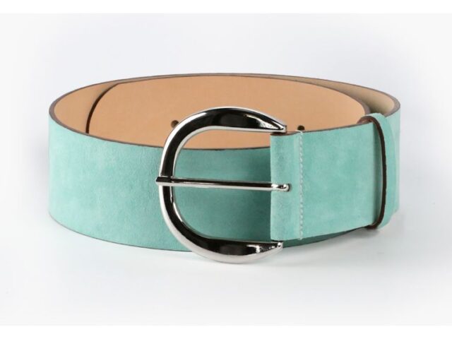 La Guêpe - Ceinture large en cuir, vert menthe à l’eau, boucle arrondie couleur argent, hauteur 60mm 3104 Choisir