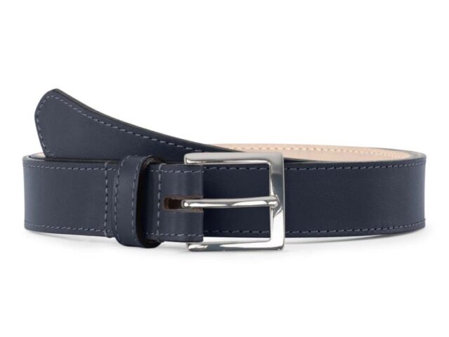 La Guêpe - Ceinture premium cuir chic bleu marine, boucle carrée, classique, argentée – 30mm – 5126 Choisir