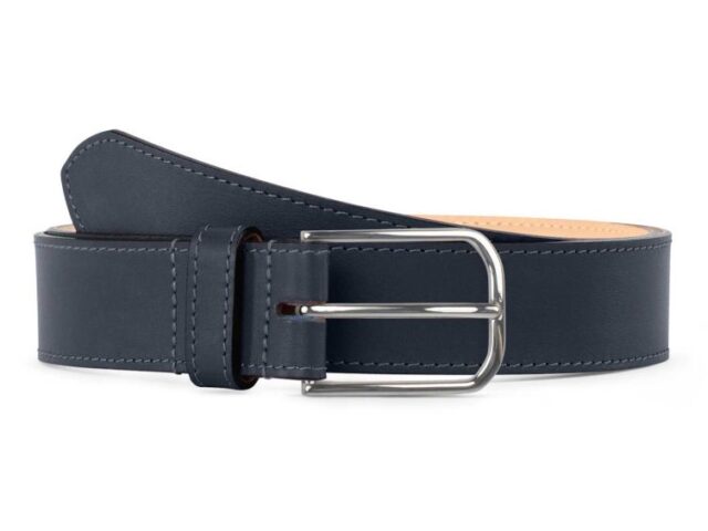 La Guêpe - Ceinture premium cuir chic bleu marine, boucle rectangulaire, classique, argentée – 35mm – 5122 Choisir
