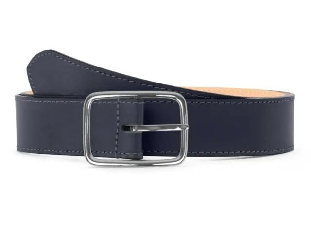La Guêpe - Ceinture premium cuir chic bleu marine, boucle rectangulaire, classique, argentée – 35mm – 5128 Choisir