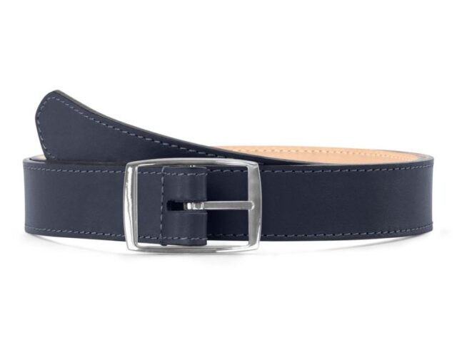 La Guêpe - Ceinture premium cuir chic bleu marine, boucle rectangulaire, moderne, argentée – 30mm – 5119 Choisir