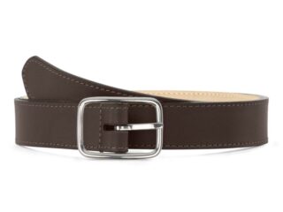 La Guêpe - Ceinture premium cuir chic marron foncé, boucle rectangulaire, classique, argentée  30mm  5131 Choisir