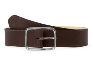La Guêpe - Ceinture premium cuir chic marron foncé, boucle rectangulaire, classique, argentée  35mm  5128 Choisir