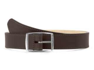 La Guêpe - Ceinture premium cuir chic marron foncé, boucle rectangulaire, moderne, argentée  30mm  5119 Choisir