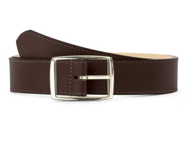 La Guêpe - Ceinture premium cuir chic marron foncé, boucle rectangulaire, moderne, dorée – 35mm – 5120 Choisir