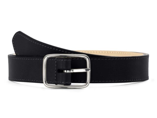 La Guêpe - Ceinture premium cuir chic noir, boucle rectangulaire, classique, argentée – 30mm – 5131 Choisir