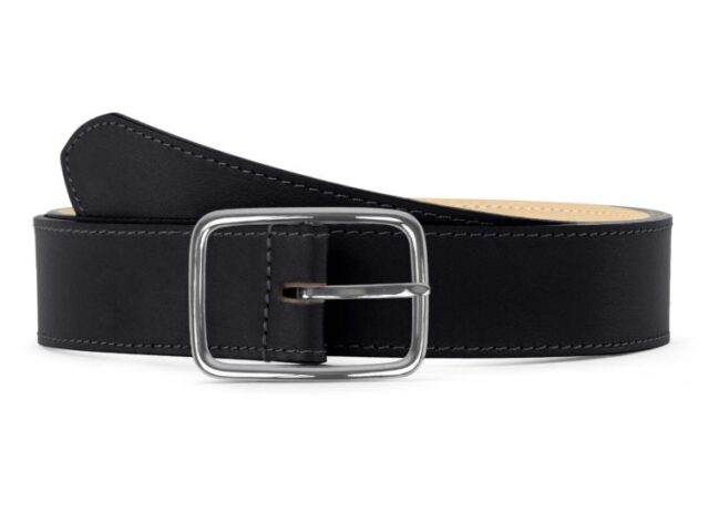 La Guêpe - Ceinture premium cuir chic noir, boucle rectangulaire, classique, argentée – 35mm – 5128 Choisir