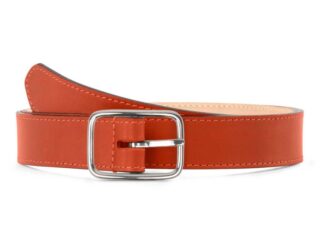 La Guêpe - Ceinture premium cuir chic orange, boucle rectangulaire, classique, argentée – 30mm – 5131 Choisir