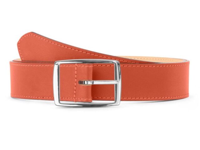 La Guêpe - Ceinture premium cuir chic orange, boucle rectangulaire, moderne, argentée – 35mm – 5121 Choisir
