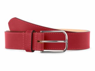 La Guêpe - Ceinture premium cuir chic rouge, boucle rectangulaire, classique, argentée  35mm  5122 Choisir
