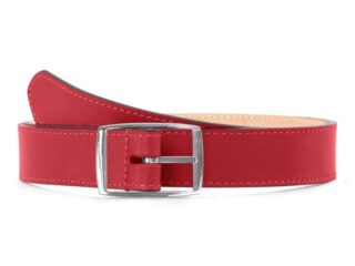 La Guêpe - Ceinture premium cuir chic rouge, boucle rectangulaire, moderne, argentée – 30mm – 5119 Choisir