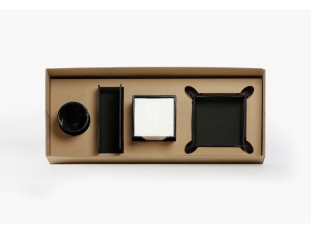 Lavoisier Maroquinier - Coffret accessoires de bureau en cuir bleu - COF acc.1