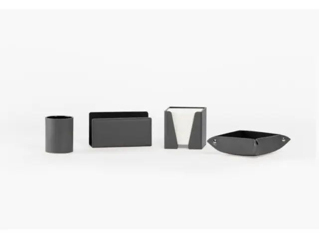 LAVOISIER Maroquinier - Coffret accessoires de bureau en cuir gris – COF acc.1
