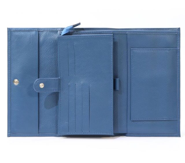 La Guêpe - Petite Maroquinerie - Compagnon en cuir bleu de prusse à rabat - 318