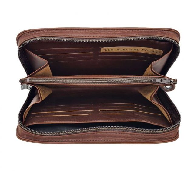 La Guêpe - Petite Maroquinerie - Compagnon en cuir cognac - avec dragonne - 985