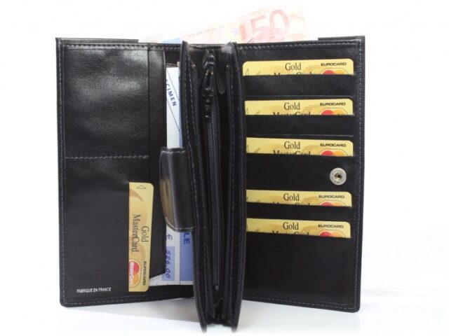 La Guêpe - Petite Maroquinerie - Compagnon en cuir de veau noir - 464