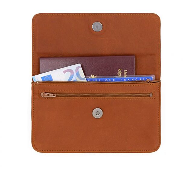 La Guêpe - Petite Maroquinerie - Compagnon format Iphone X+ en cuir fauve - 999