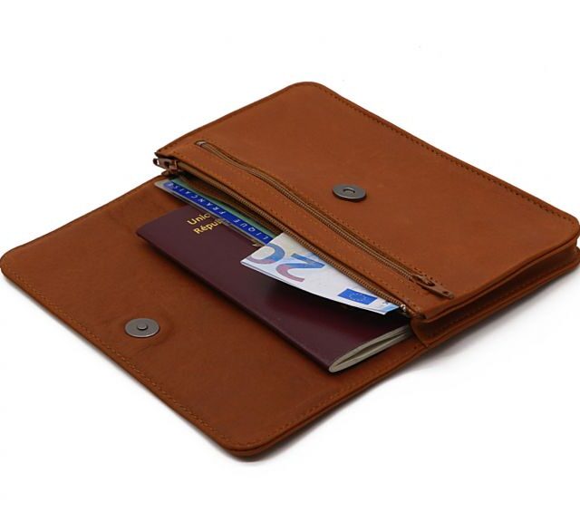 La Guêpe - Petite Maroquinerie - Compagnon format Iphone X+ en cuir fauve - 999