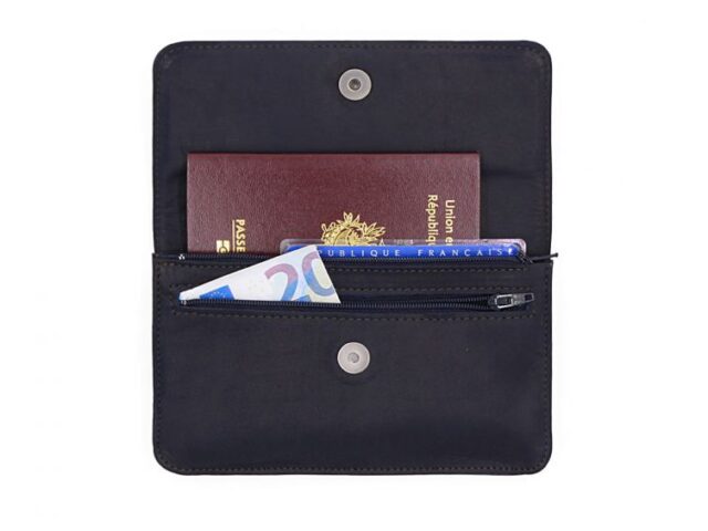 La Guêpe - Petite Maroquinerie - Compagnon format Iphone X+ en cuir marine - 999