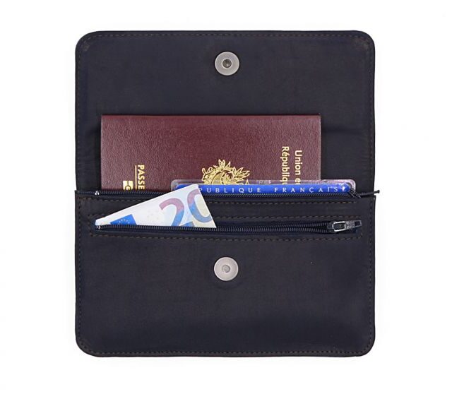 La Guêpe - Petite Maroquinerie - Compagnon format Iphone X+ en cuir marine - 999